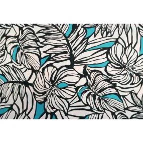 Modern Leaf Print Cotton Fabric -|Turquoise & Black WHT-0010C