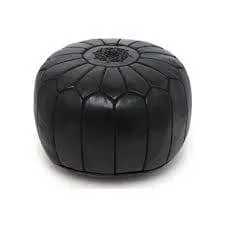 Moroccan Leather Ottoman - Black