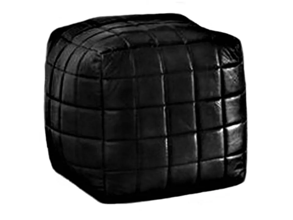 Moroccan Leather Pouf / Ottoman - Square - Black - King / S