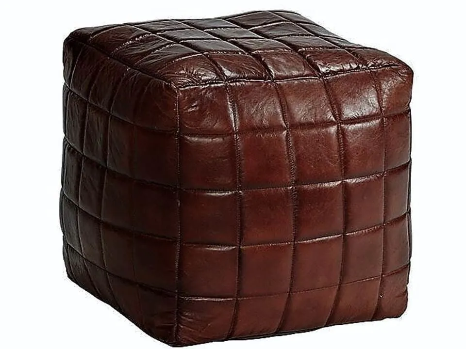 Moroccan Leather Pouf / Ottoman - Square - Brown - King / S