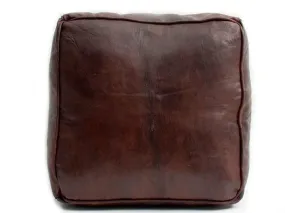 Moroccan Leather Pouf / Ottoman - Square - Brown - Sylia