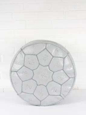 Moroccan Leather Tile Pouffe, Grey (Slight Seconds)