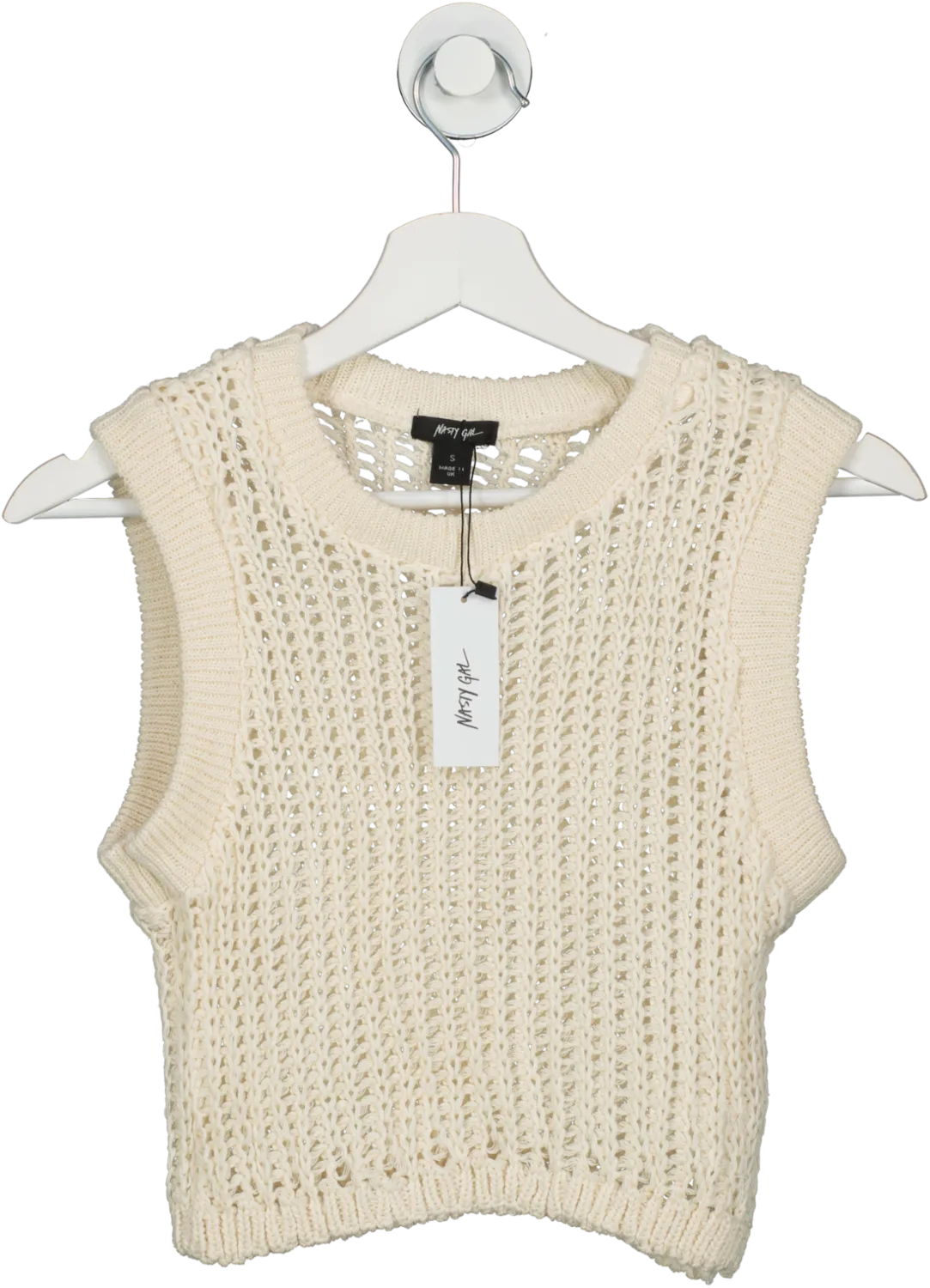 Nasty Gal Cream Knitted Cropped Tank Top UK S