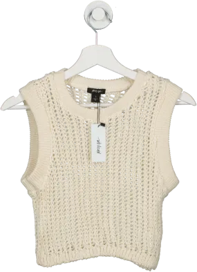 Nasty Gal Cream Knitted Cropped Tank Top UK S