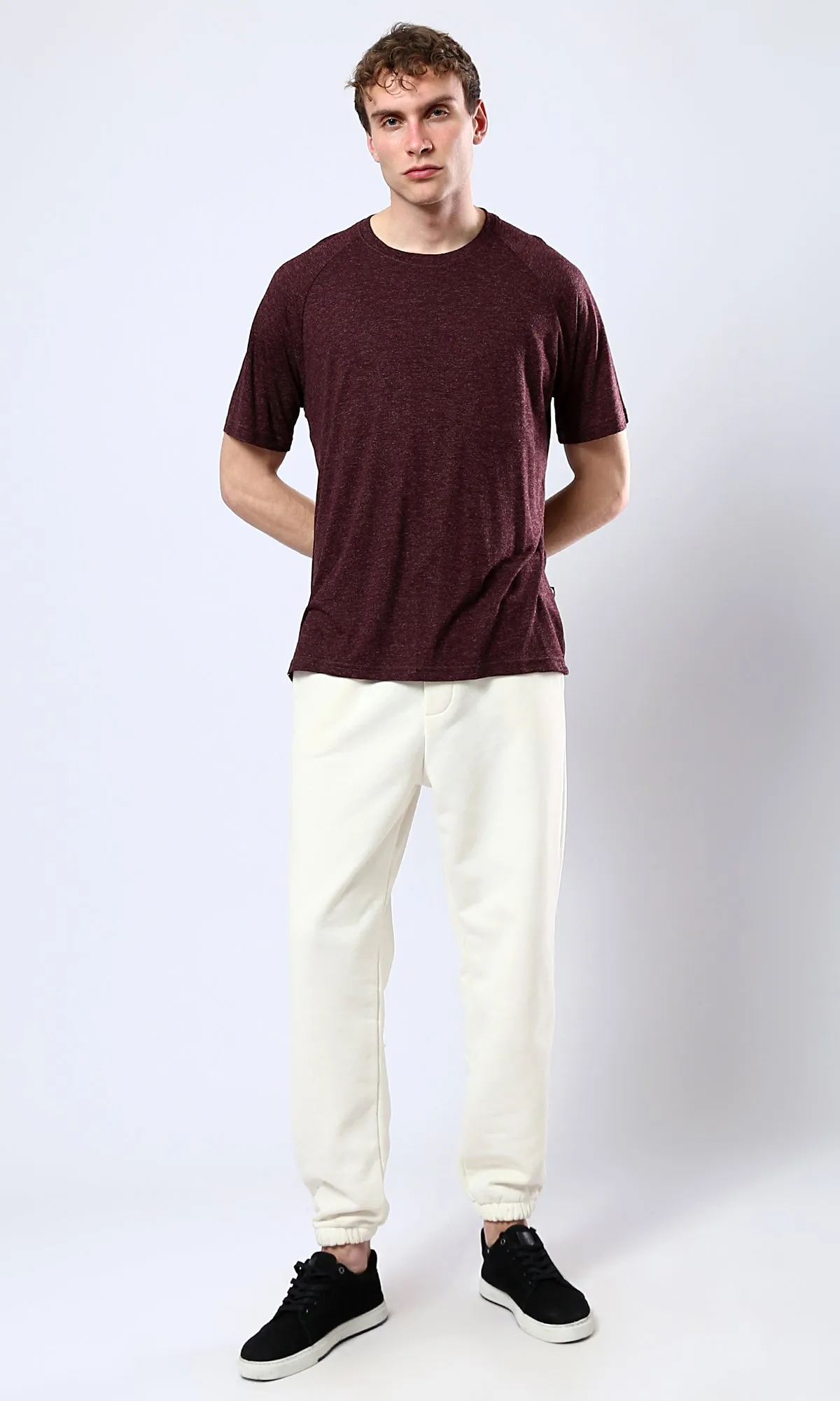 O181704 Slip On Round Neck Heather Burgundy Summer Tee