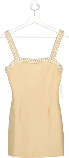 odd muse Beige The Ultimate Muse Pearl Trim Mini Dress UK XS