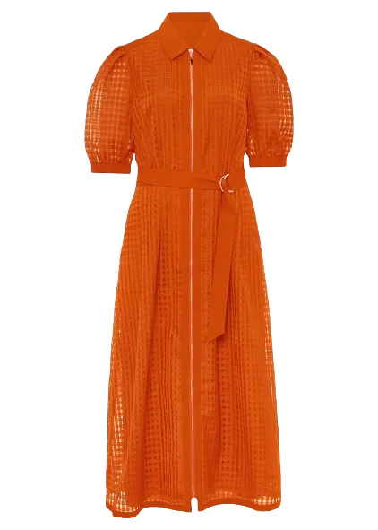 Phase Eight Orange Carey Checked Midi Dress UK 12