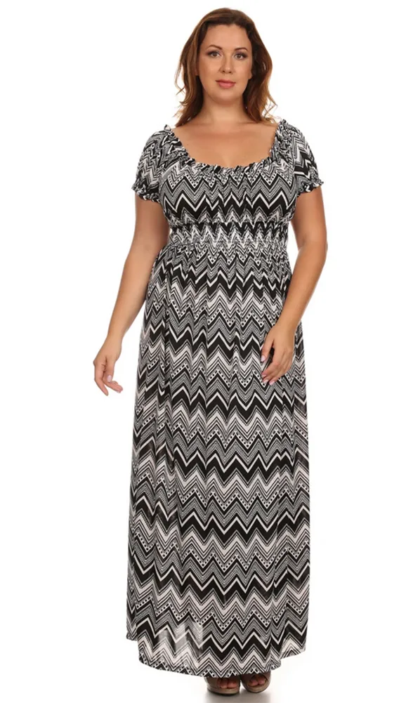 Plus Size Black White Chevron Wench Style Maxi Dress U.S.A