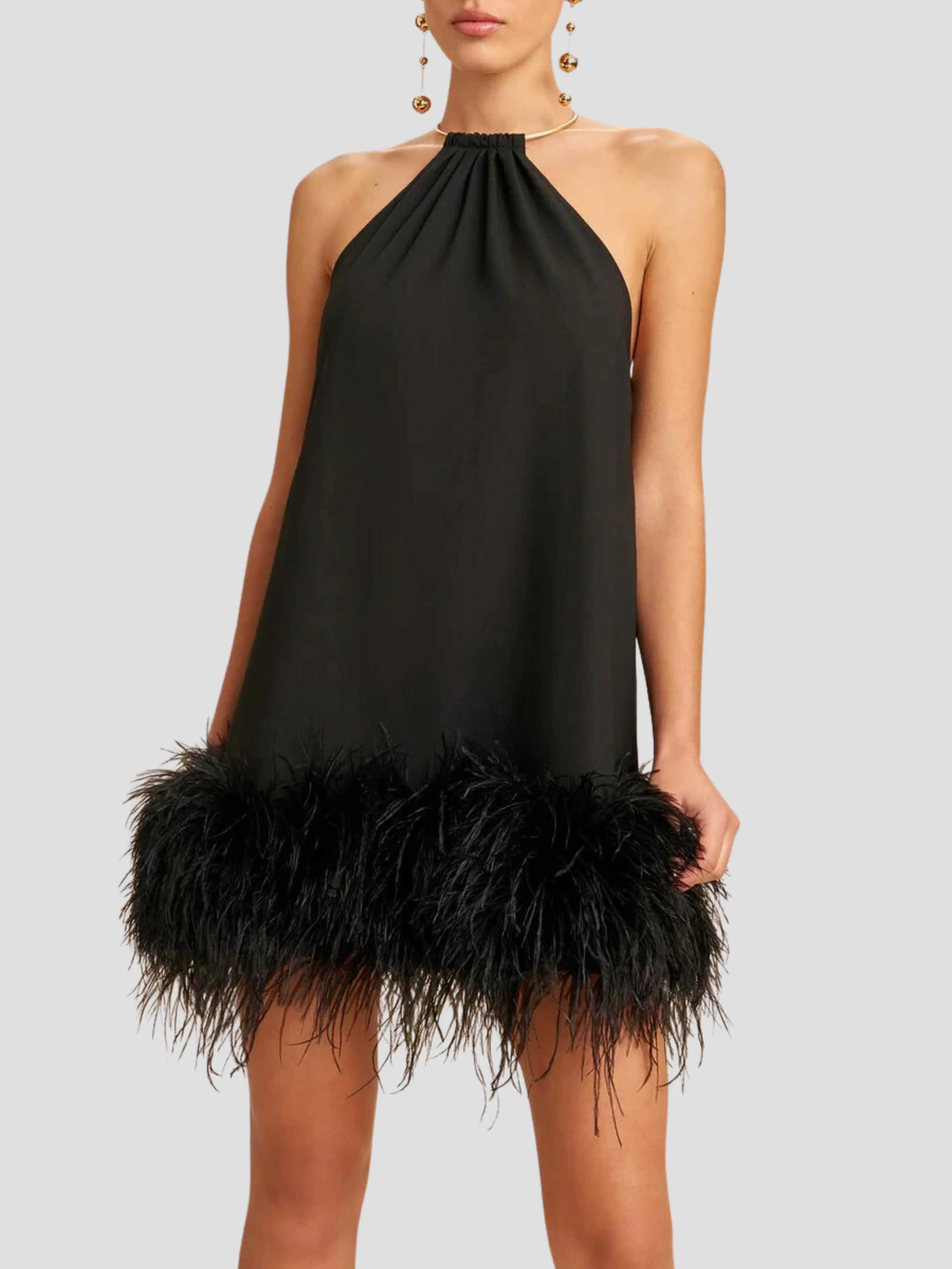 Reeves Feather-Trimmed Embellished Crepe Mini Dress