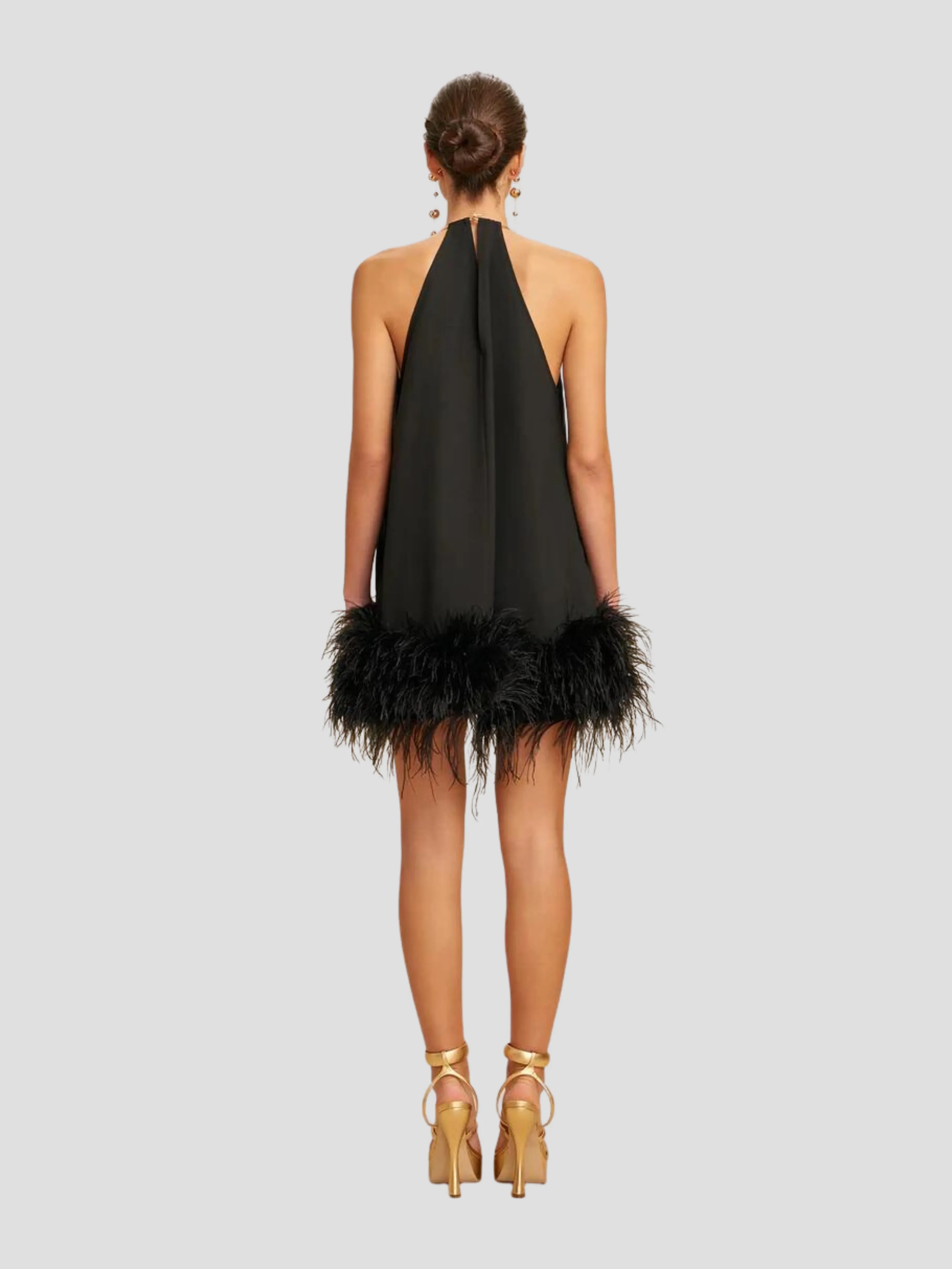 Reeves Feather-Trimmed Embellished Crepe Mini Dress