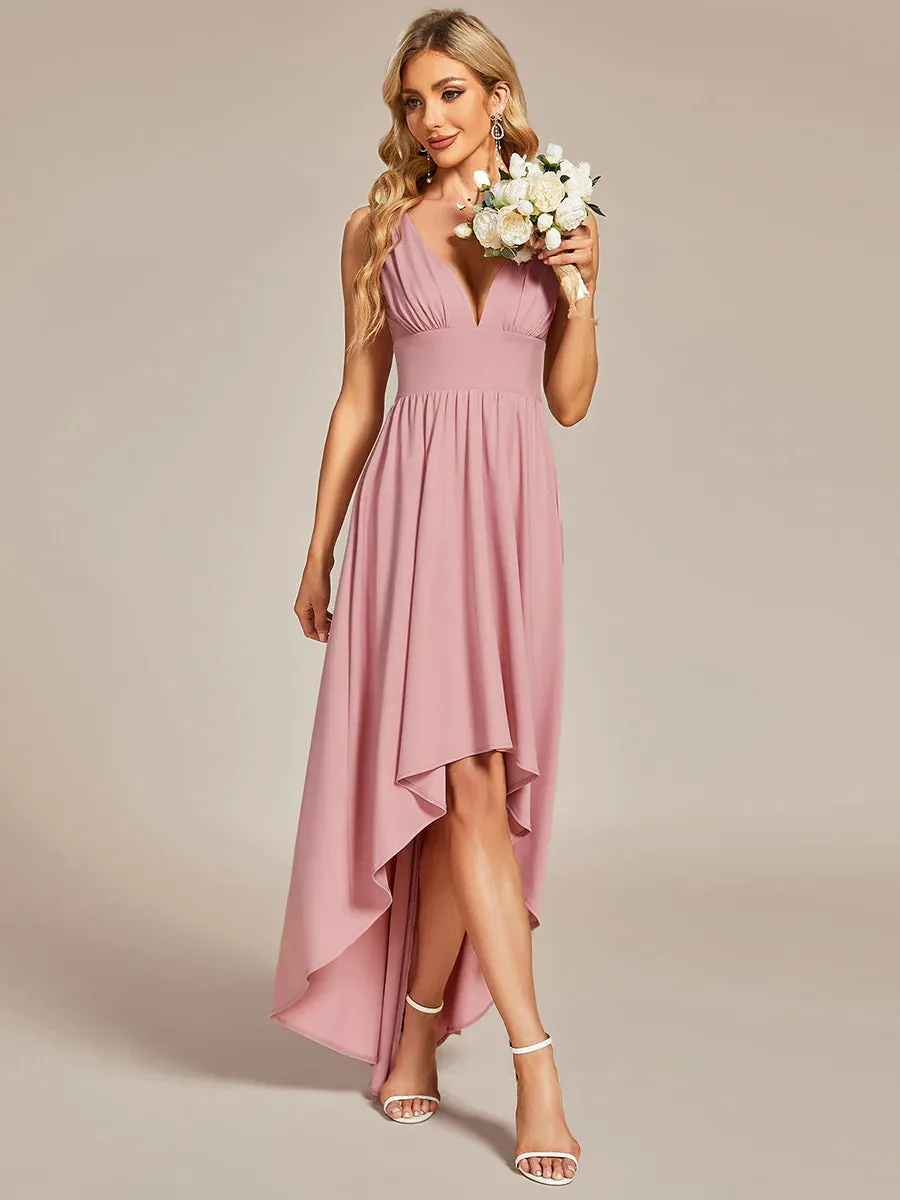 Ruffle V-Neck High-Low Bridesmaid Dress