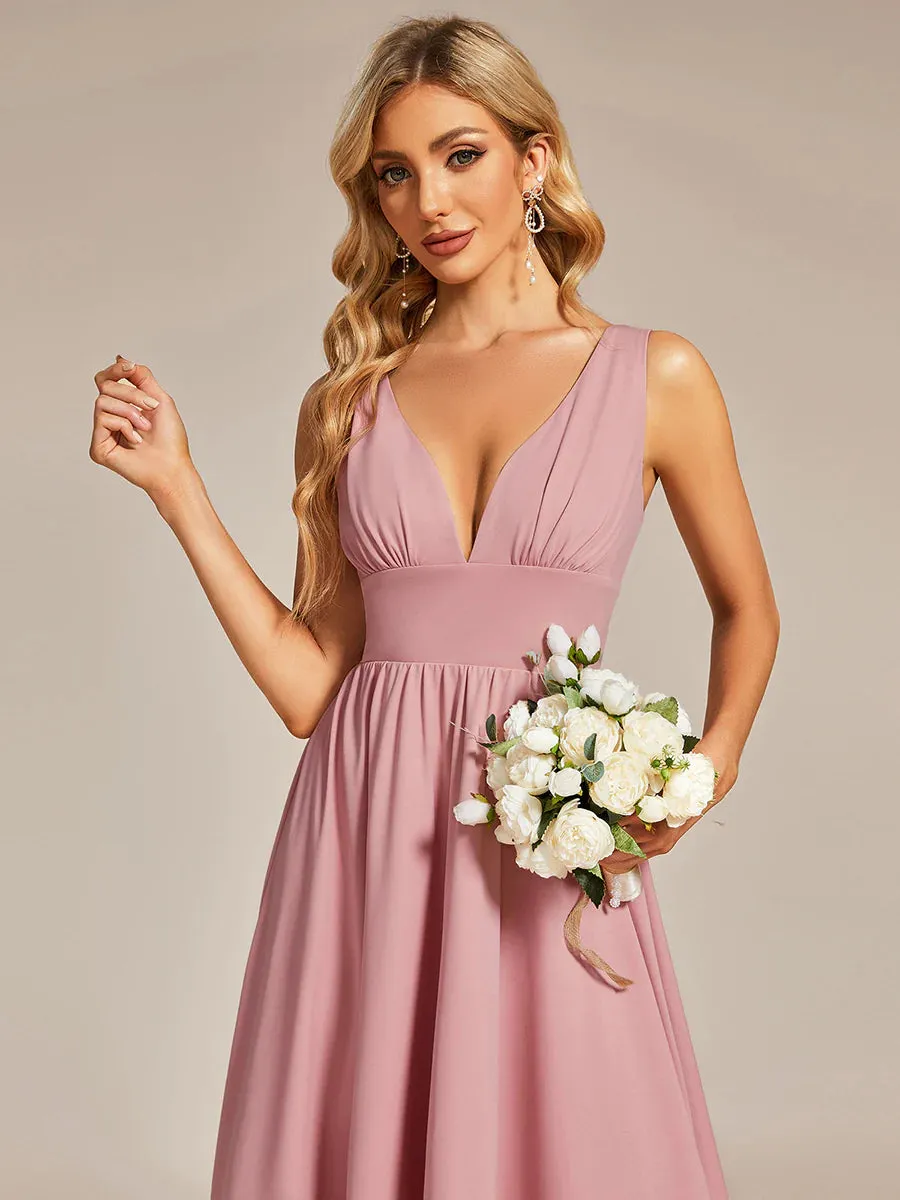 Ruffle V-Neck High-Low Bridesmaid Dress