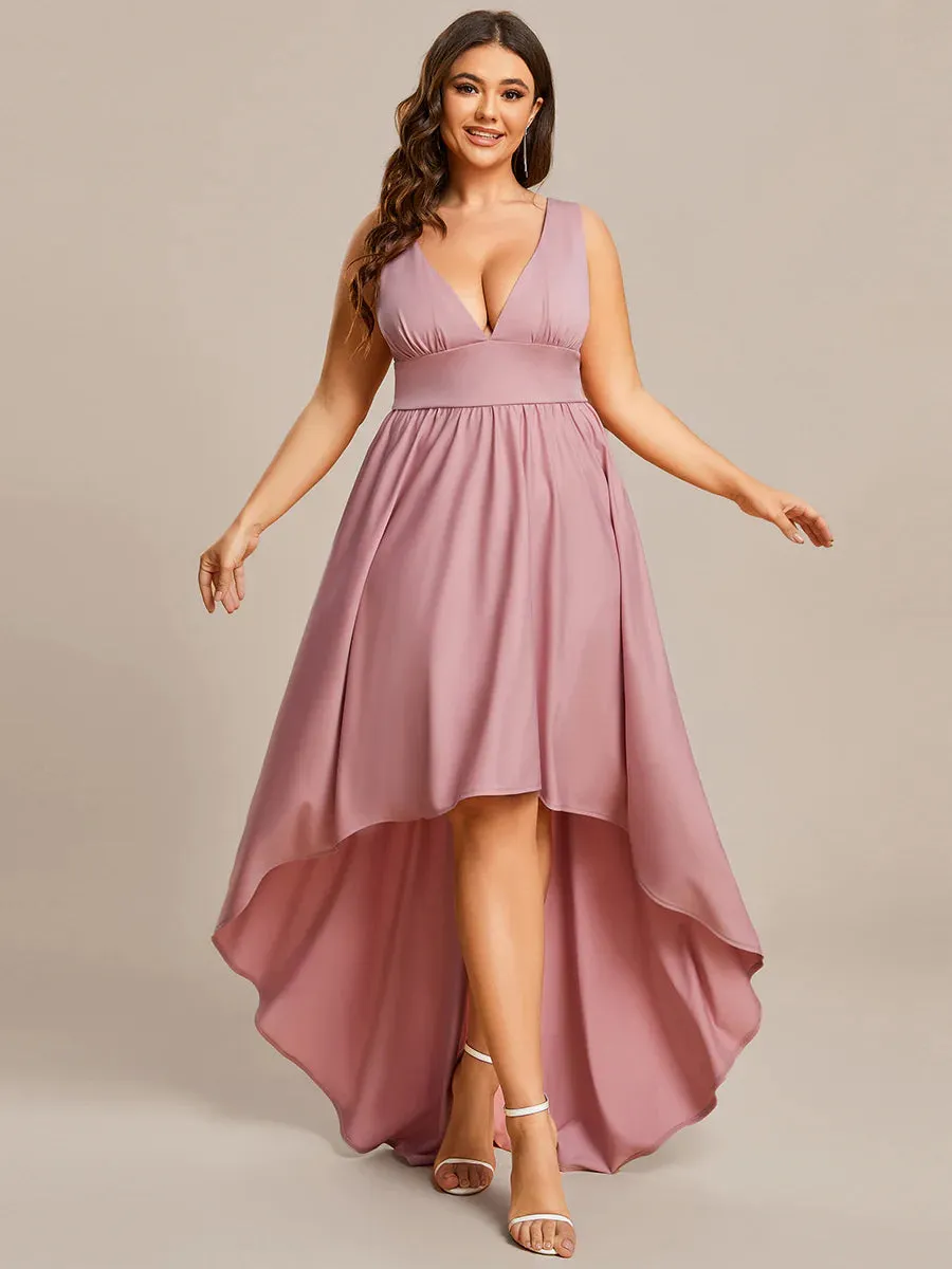 Ruffle V-Neck High-Low Bridesmaid Dress