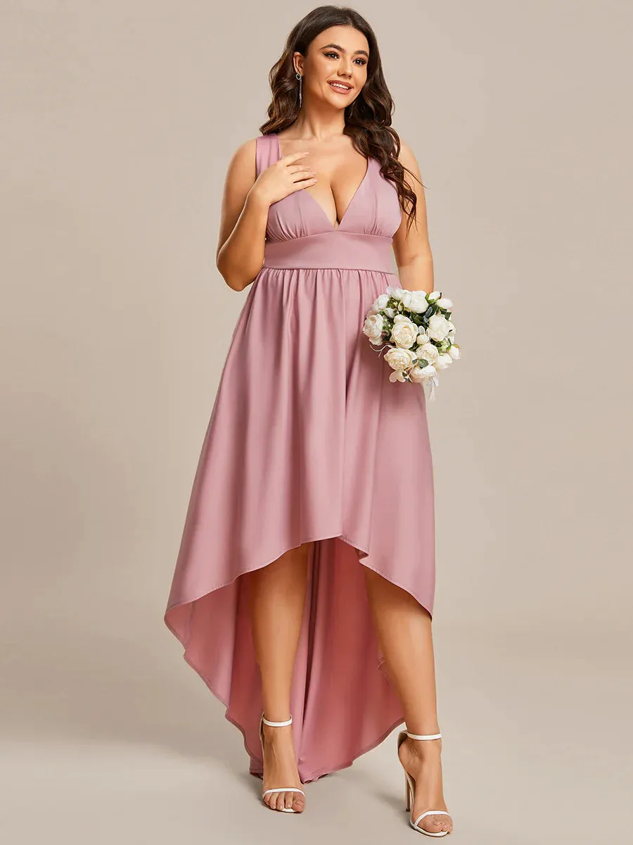 Ruffle V-Neck High-Low Bridesmaid Dress