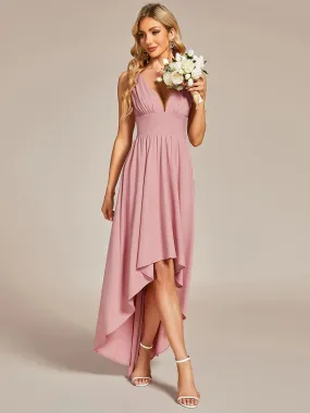 Ruffle V-Neck High-Low Bridesmaid Dress