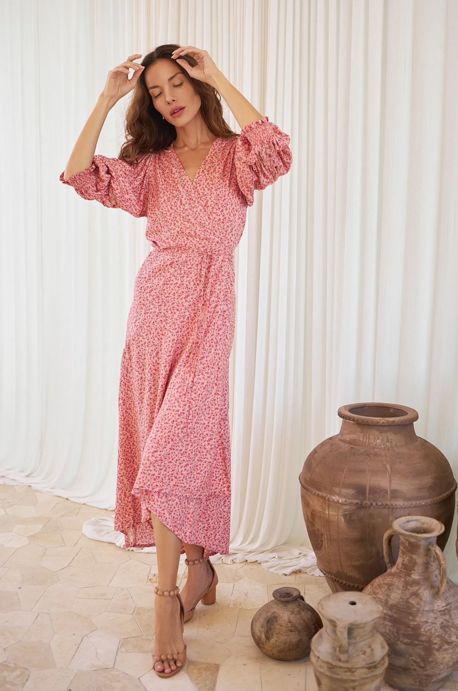 Set Sail Puff Sleeve Wrap Cotton Dress