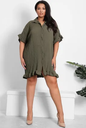 Shirred Crinkle Fabric Lazy Fit Shirt Dress