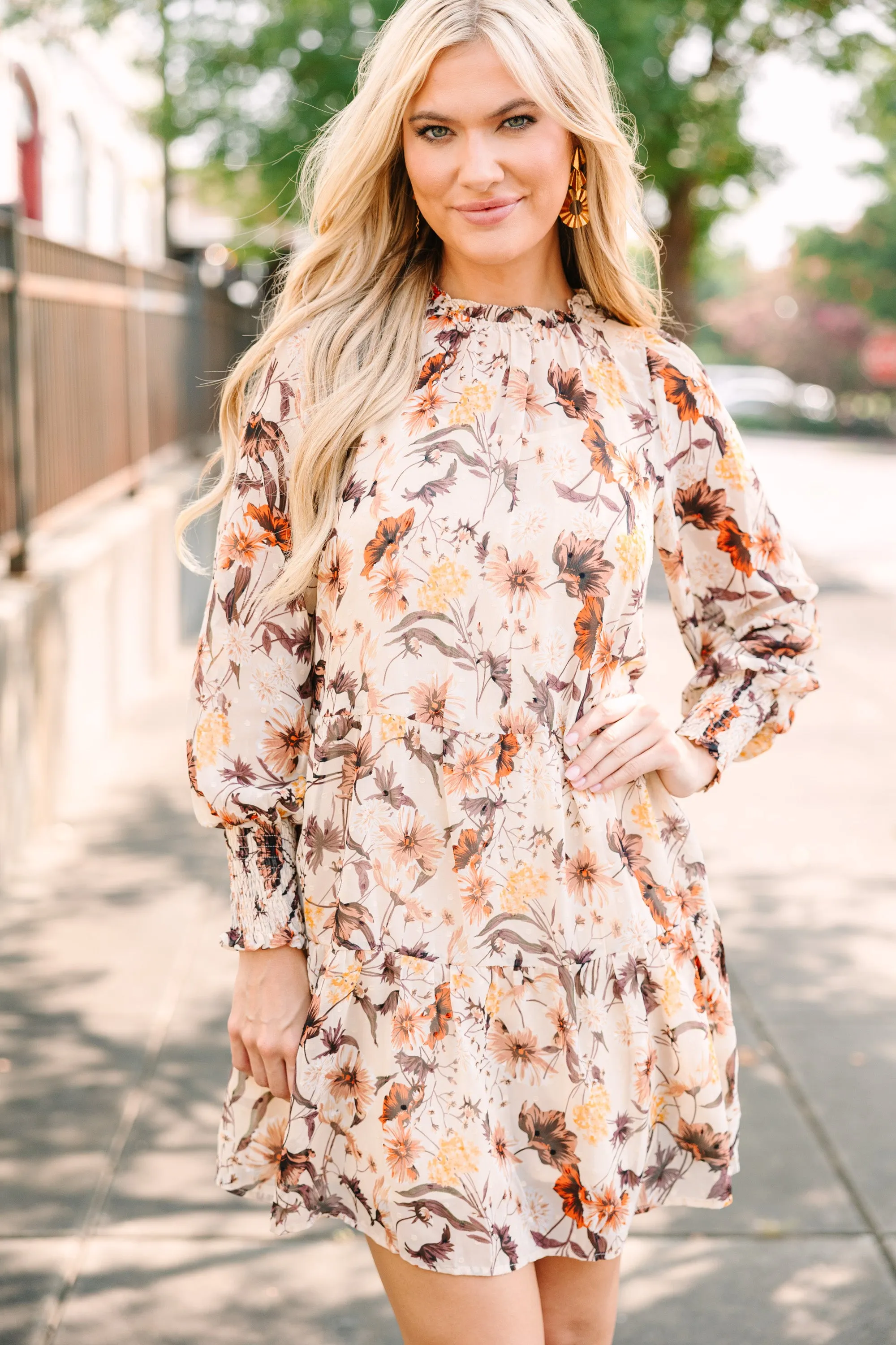 Skies are Blue: Add Your Touch Cream White Floral Dress