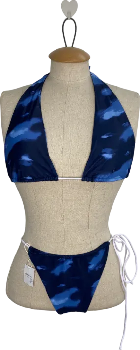 SO APPAREL Blue Contrast Print Halter Neck Bikini Set UK S