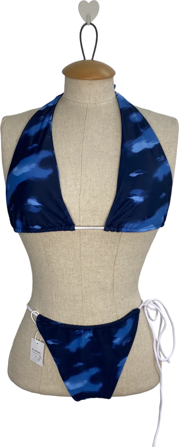 SO APPAREL Blue Contrast Print Halter Neck Bikini Set UK S