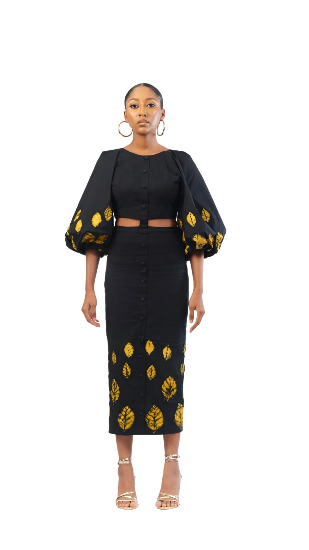 Starlet Pear Sleeves Midi Dress - Black