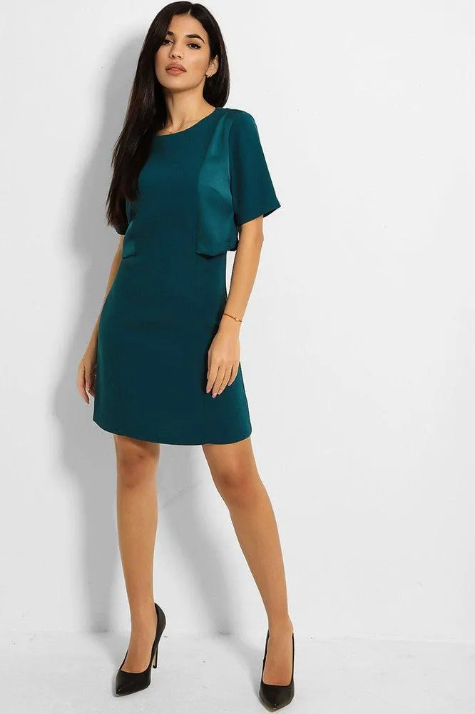 Teal Satin Panels Mini Dress