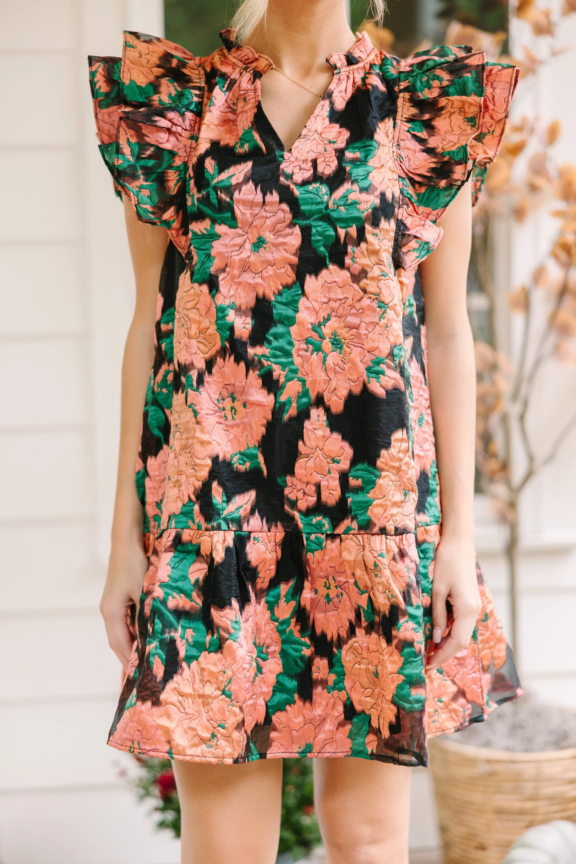 You're The One Black Floral Ruffled Dress