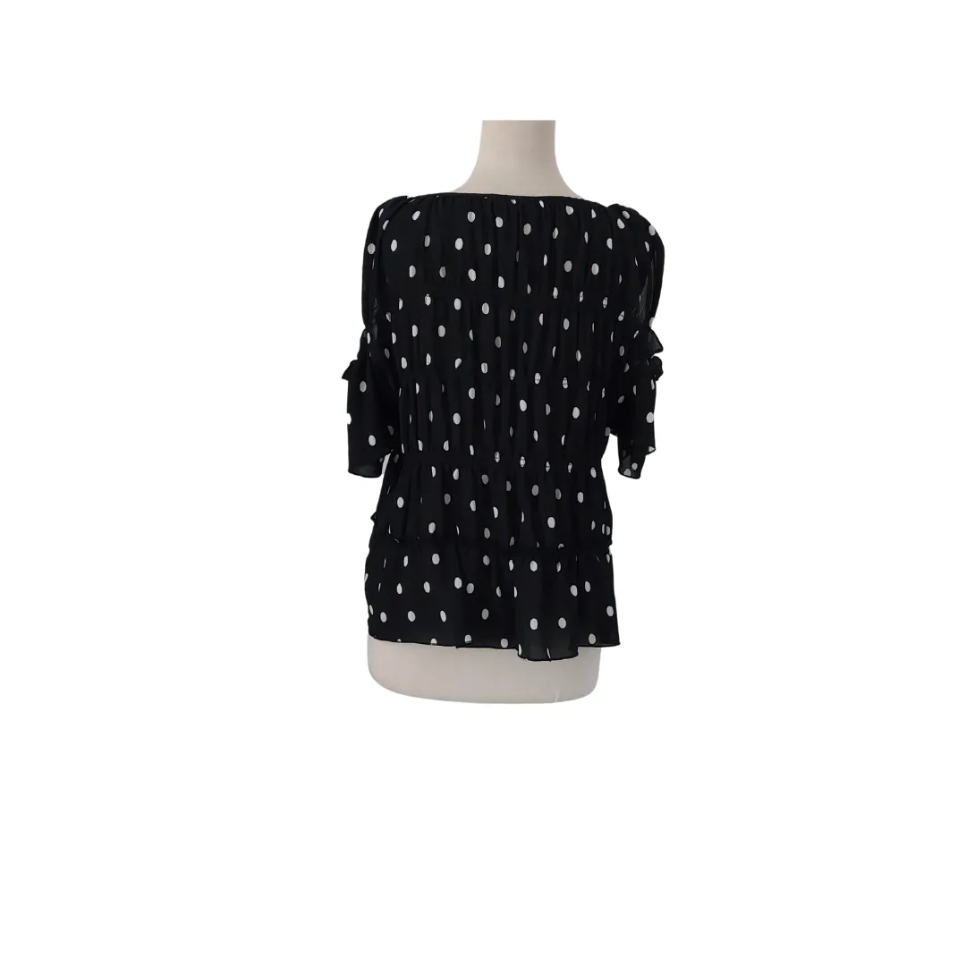 ZARA Black & White Polka Dot Cold-shoulder Top | Gently Used |