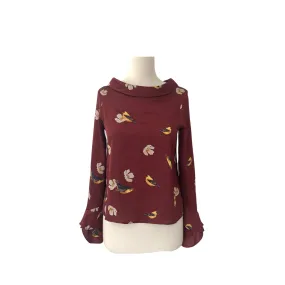 ZARA Maroon Bird & Floral Print Shirt | Gently Used |